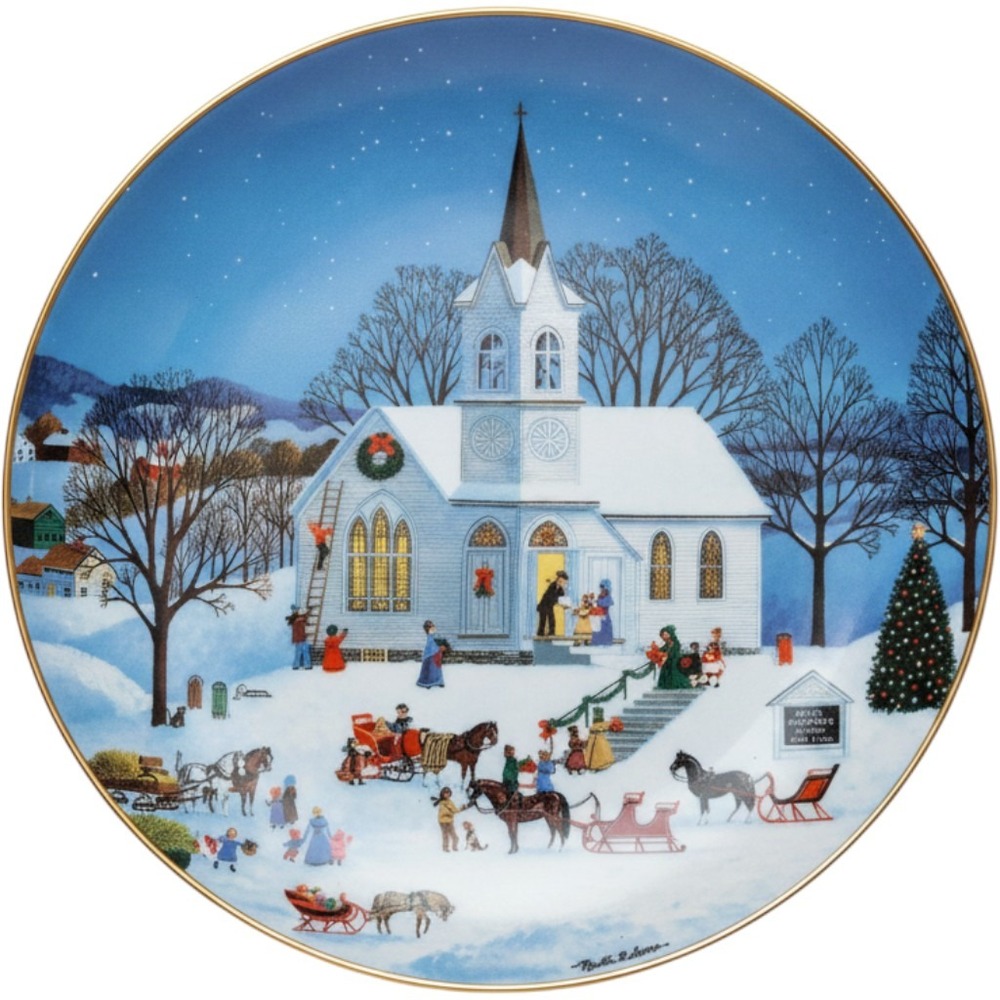 Artaffects Martha B Leone Christmas Blessings 8" Collector Plate 23K Gold Trim
